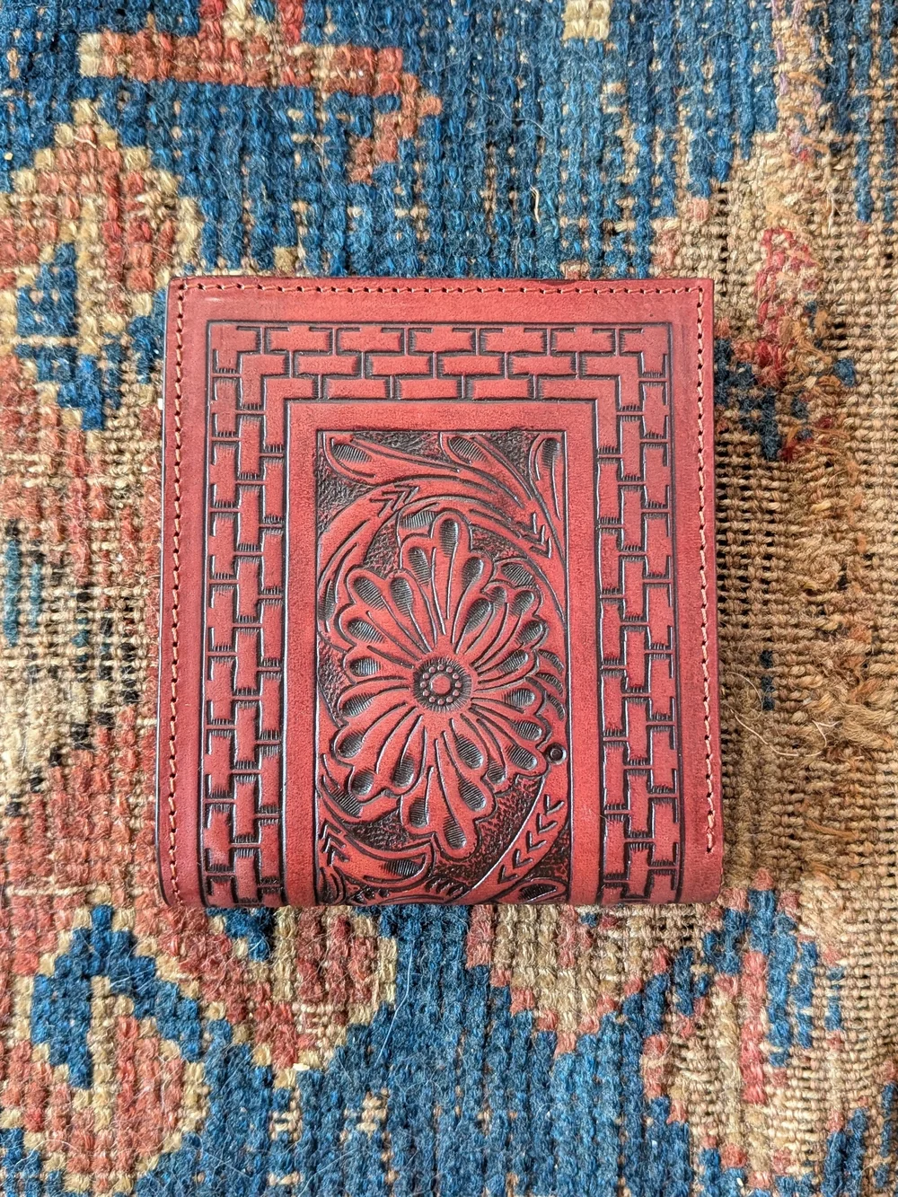 Ranger Belt Company Men's Red Tooled Leather Card & Key Holder